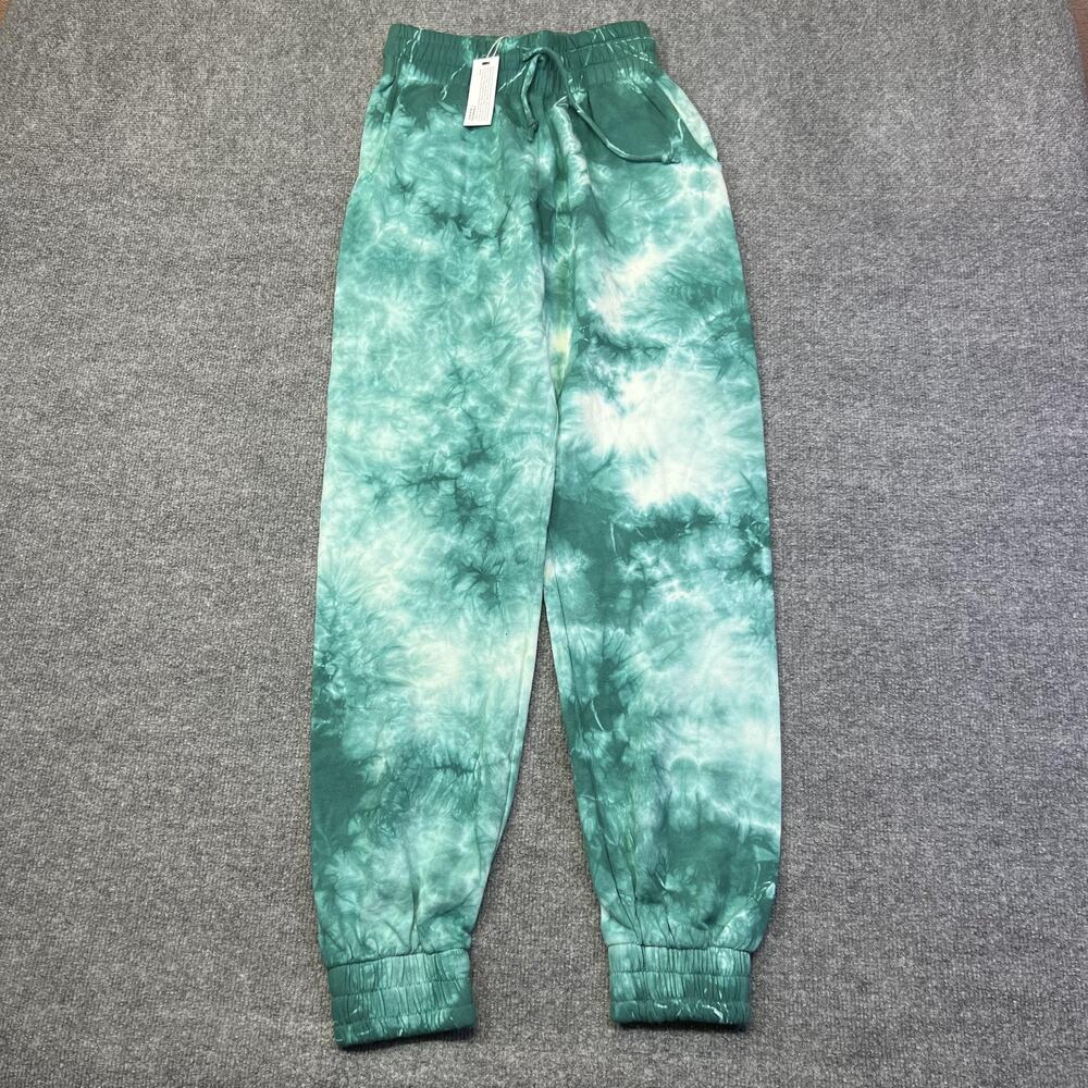 Frankies Bikinis Sweatpants Womens M Green Tie Dye Fleece Jogger Pockets Lounge